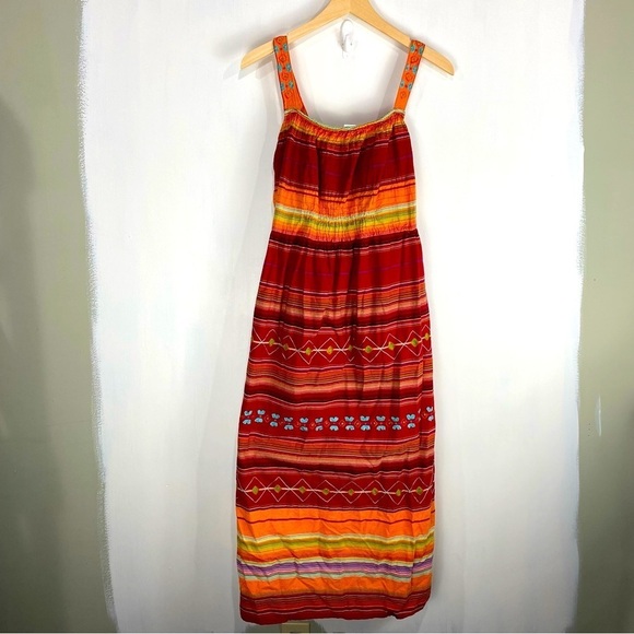 Coldwater Creek Embroidered Striped Colorful Gypsy Hippie Summer Midi‎ Dress 8 - Picture 1 of 6